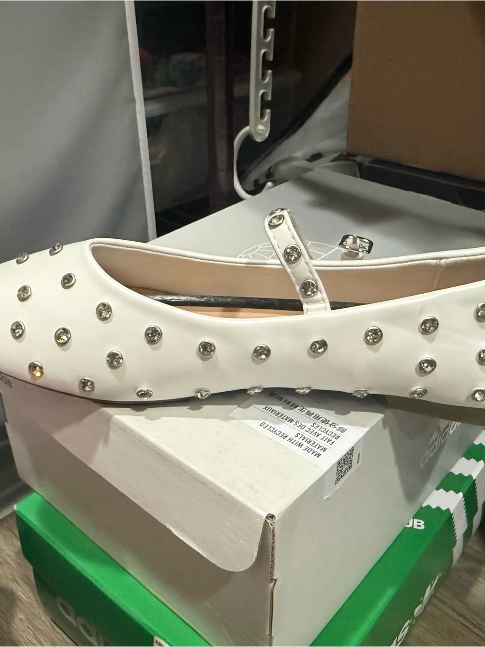 Studded White Mary Jane Ballet Flat - Women's Stylish Slip-On